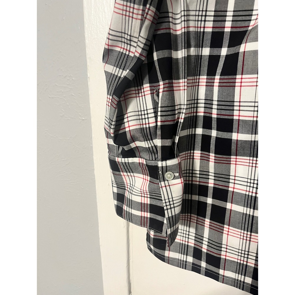 Talbots Womens Black White Red Plaid Wrinkle Resistant Popover Tunic Top Size 10 - Picture 4 of 6